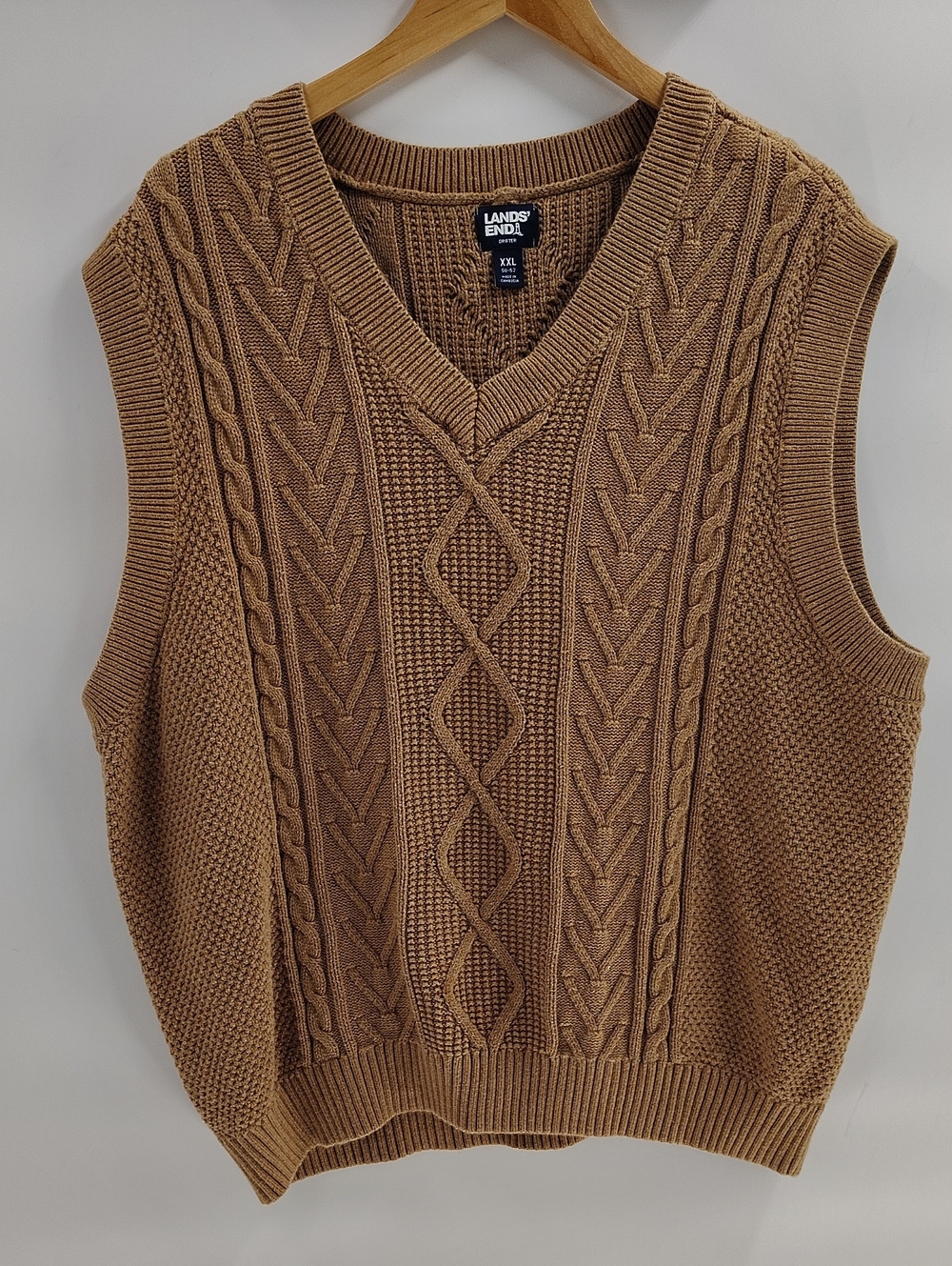 Lands' End Men's Drifter Cable Knit Sweater Vest Camel-colored Sleeveless XXL